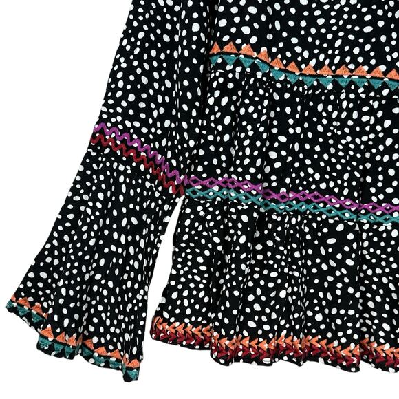 Savanna Jane Top Womens Small Polka Dot Embroidered Bell Sleeve Tiered Blouse - Picture 3 of 6